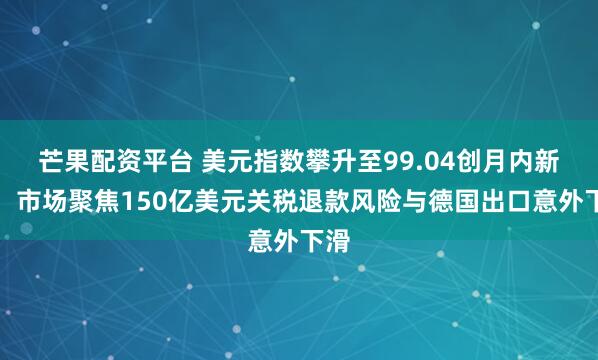 芒果配资平台 美元指数攀升至99.04创月内新高，市场聚焦150亿美元关税退款风险与德国出口意外下滑